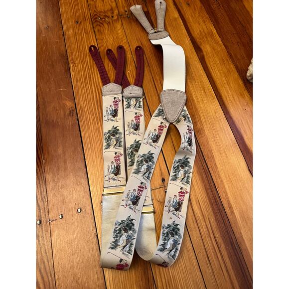 VINTAGE Trafalgar Limited Edition Silk Golf Theme Braces Suspenders - Picture 1 of 7